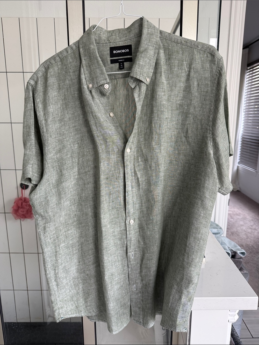 Bonobos Short-Sleeve Linen Button-Down Shirt in Sage Green